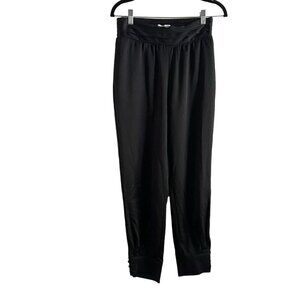 Abercrombie & Fitch Women S Black Satin Ultra High Rise Button Cuff Joggers Pant